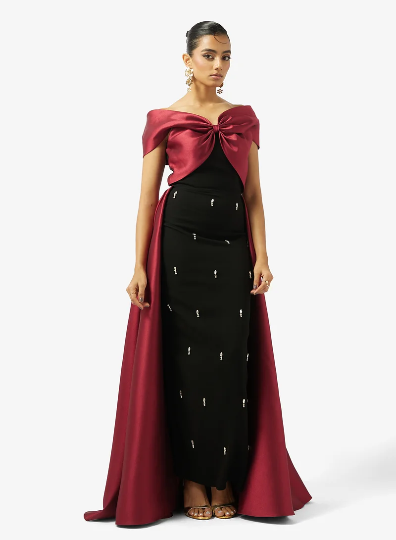 Akadia Fashion RIBBON BUST EXTENDED TAIL TAFFETA DRESS